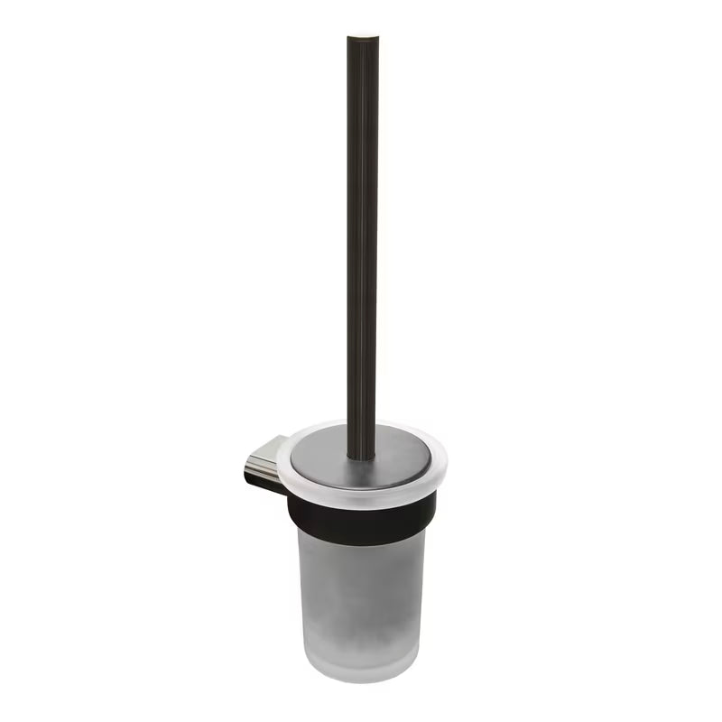 Nástěnná WC štětka SAT Simply R v provedení PVD Gun Metal s nádobkou z mléčného skla.