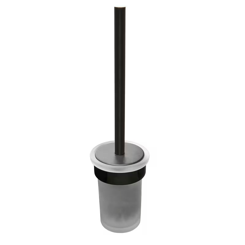 Nástěnná WC štětka SAT Simply R v provedení PVD Gun Metal s nádobkou z mléčného skla.