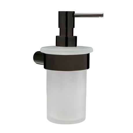 Nástěnný dávkovač mýdla SAT Simply R s PVD povrchem gun metal a matným sklem