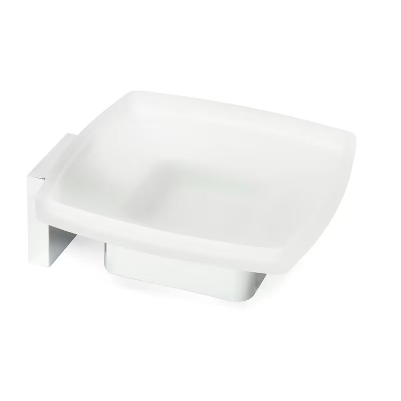 Nástěnná mýdlenka SAT Simply S v chromovém provedení s mléčným sklem a hranatým designem.