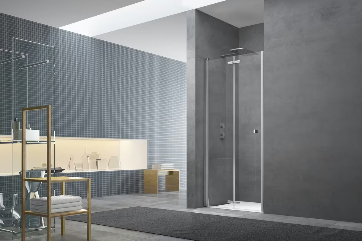 Skládací sprchové dveře SAT Sk 80 cm do niky v lesklém chromu s čirým sklem a úpravou EasyClean