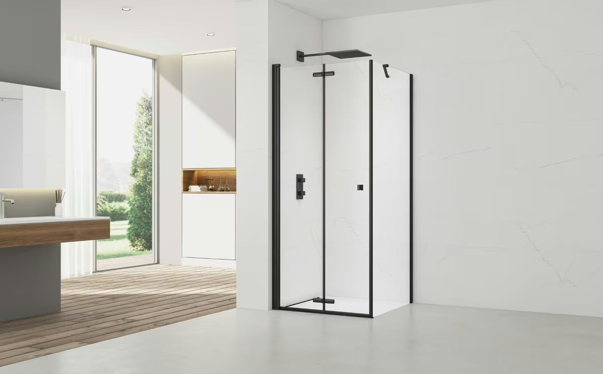 Obdélníkový sprchový kout SAT Sk 90x80 cm s černými profily a čirým sklem