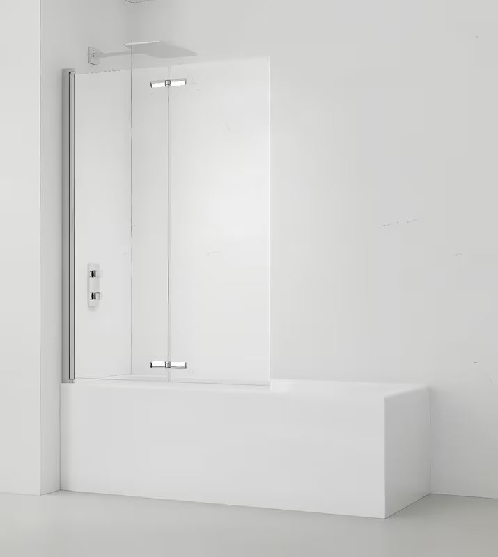 Dvoudílná zalamovací vanová zástěna SAT Sk 150x105 cm s čirým sklem a chromovými profily