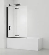 Černá vanová zástěna SAT SK 150x105 cm s čirým sklem a zalamovacím otevíráním