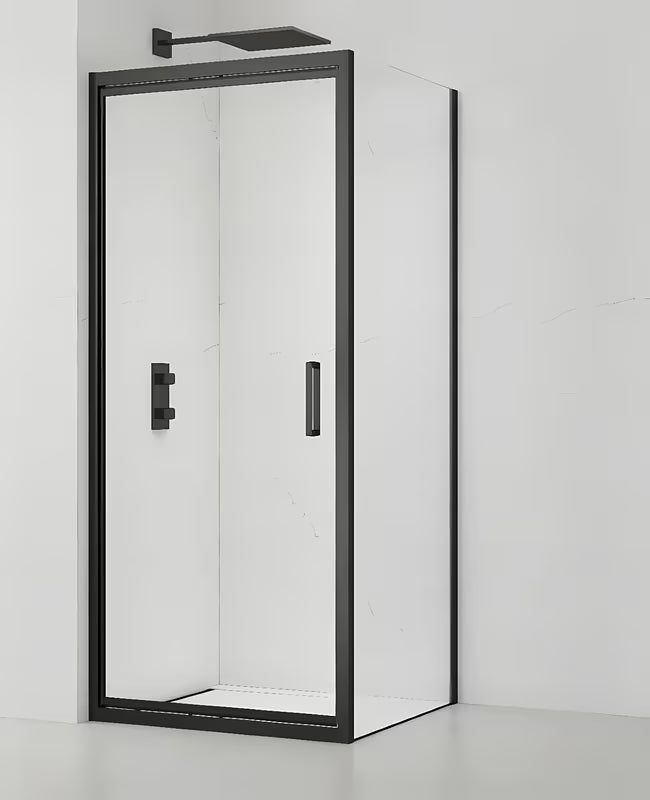Obdélníkový sprchový kout SAT Tex-C 80x100 cm v černé barvě s posuvnými dveřmi a čirým sklem
