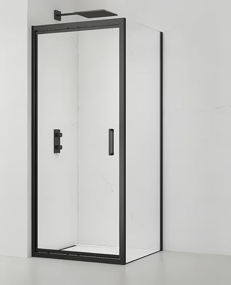 Obdélníkový sprchový kout SAT Tex-C 80x100 cm v černé barvě s posuvnými dveřmi a čirým sklem