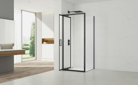 Obdélníkový sprchový kout SAT Tex-C 80x90 cm v černé barvě s posuvnými dveřmi a čirým sklem