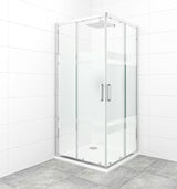Čtvercový sprchový kout SAT Tex 90x90 cm v lesklém chromu s čirým sklem a dekorem Stripe