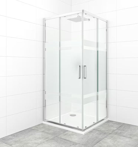 Čtvercový sprchový kout SAT Tex 90x90 cm v lesklém chromu s čirým sklem a dekorem Stripe