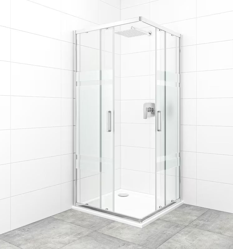 Čtvercový sprchový kout SAT Tex 90x90 cm v lesklém chromu s čirým sklem a dekorem Stripe