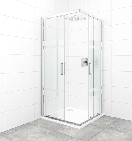 Čtvercový sprchový kout SAT Tex 90x90 cm v lesklém chromu s čirým sklem a dekorem Stripe
