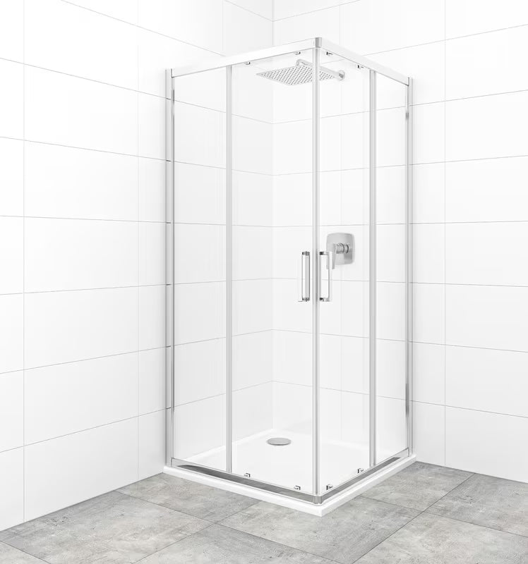 Čtvercový sprchový kout SAT Tex 90x90 cm s posuvnými dveřmi, čirým sklem a chromovými profily v lesku.