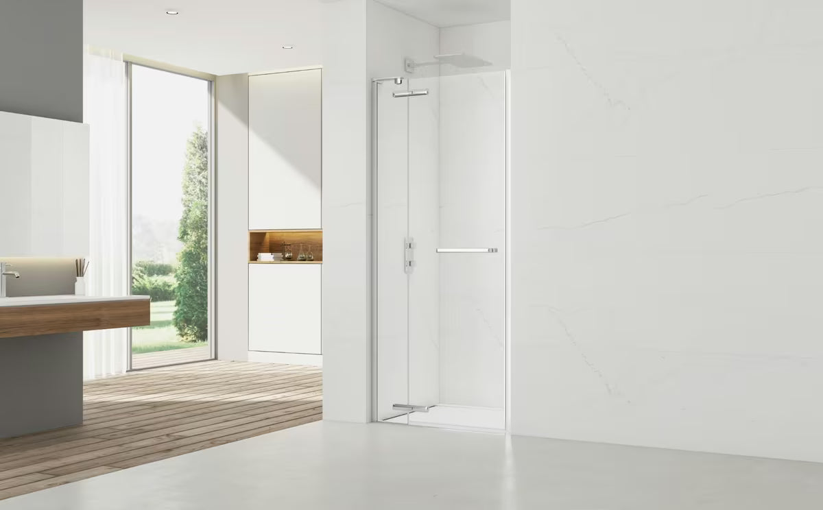 Sprchové dveře do niky SAT TGD New 120 cm v lesklém chromu s čirým sklem a úpravou Easyclean.
