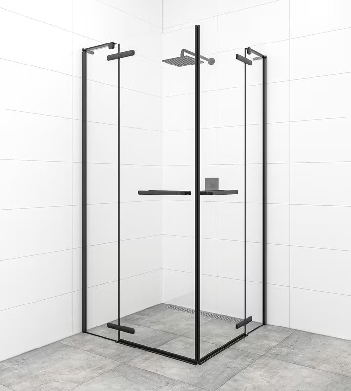 Pantové sprchové dveře SAT Tgd New 90 cm v černé matné s čirým sklem a úpravou Easyclean.