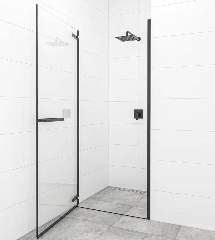 Pantové sprchové dveře SAT TGD New 100 cm v černé matné s čirým sklem a úpravou Easyclean.
