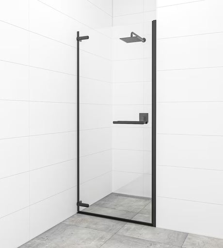 Pantové sprchové dveře SAT TGD New 90 cm s černými matnými profily a čirým sklem