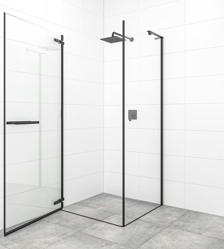 Pantové sprchové dveře SAT TGD New 90 cm s černými matnými profily a čirým sklem