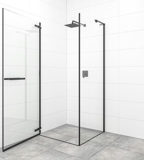 Pantové sprchové dveře SAT TGD New 90 cm s černými matnými profily a čirým sklem