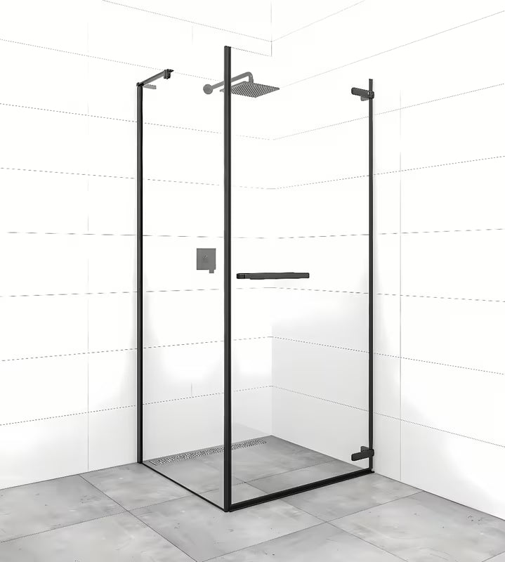 Obdélníkový sprchový kout SAT TGD New 100x90 cm v černé matné s čirým sklem a pantovými dveřmi.