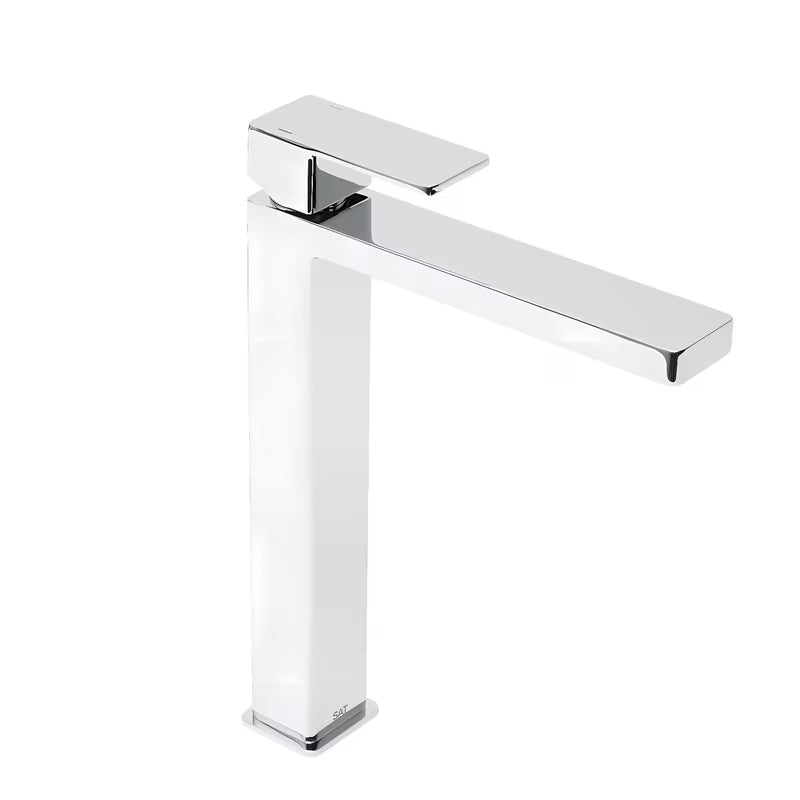 Vysoká umyvadlová baterie SAT Vision v lesklém chromu bez výpusti s hranatým moderním designem