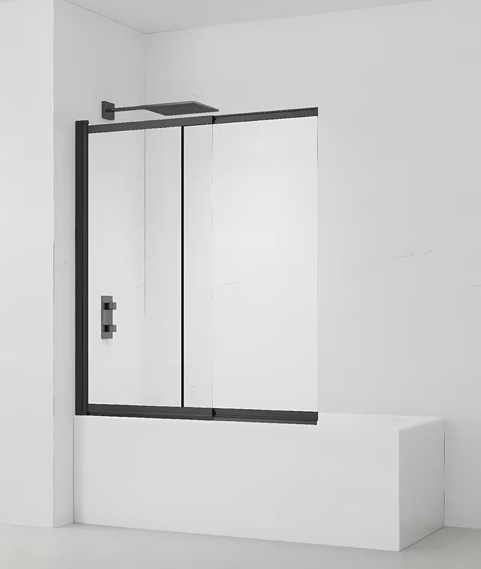 Posuvná vanová zástěna SAT Vision 140x120 cm s černým profilem a čirým sklem