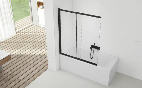 Posuvná vanová zástěna SAT Vision 140x120 cm s černým profilem a čirým sklem