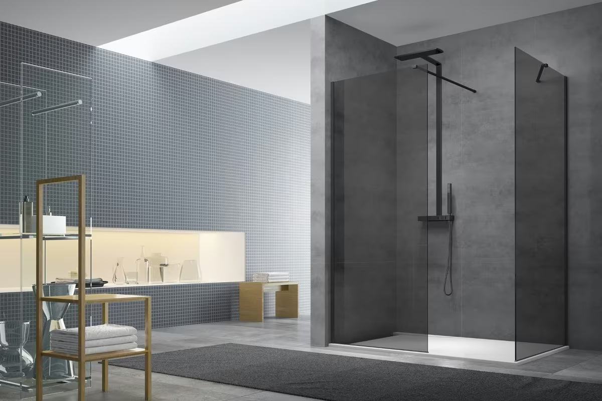 SAT Walk-in sprchová zástěna Walk-In 100x90 cm v černé barvě s kouřovým neprůhledným sklem