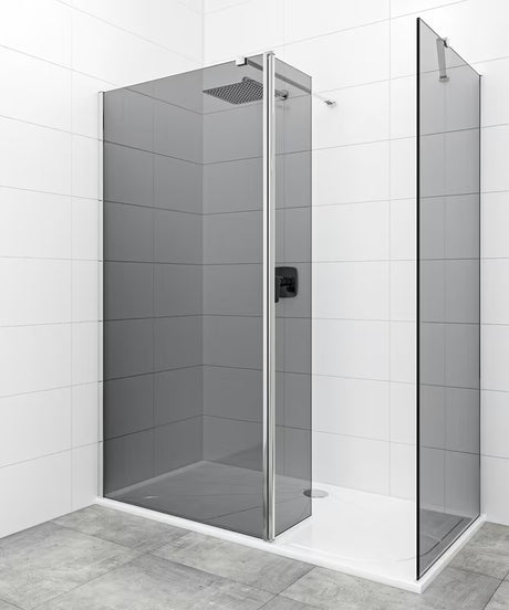 Sprchová zástěna SAT Walk-in Walk-In 100x90 cm v lesklém chromu s neprůhledným sklem s kouřovým efektem