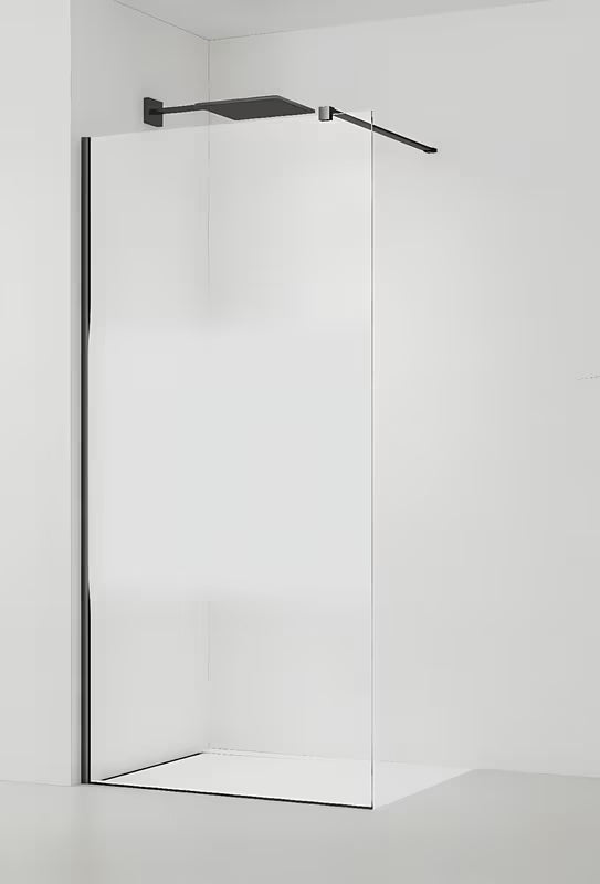 Černá walk-in sprchová zástěna SAT Walk-in 100 cm s čirým sklem a intimním pásem