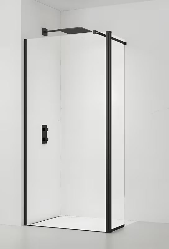SAT Walk-in sprchová zástěna Walk-In 100 cm v černé barvě s čirým sklem bez dekoru.