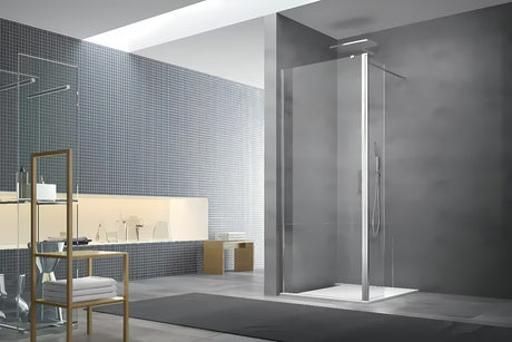 Walk-in sprchová zástěna SAT Walk-in 100 cm s čirým sklem, otočnou stěnou a profily v lesklém chromu.