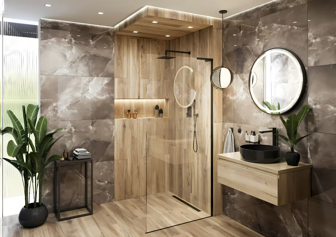 Walk-in sprchová zástěna SAT Walk-in 100 cm v černé matné s čirým bezpečnostním sklem