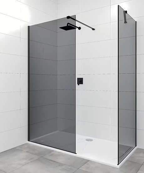 SAT Walk-in sprchová zástěna Walk-In 110x90 cm v černém provedení s neprůhledným sklem s kouřovým efektem