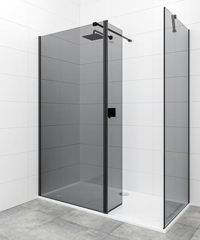 Černá walk-in sprchová zástěna SAT Walk-in 110x90 cm s neprůhledným sklem s kouřovým efektem