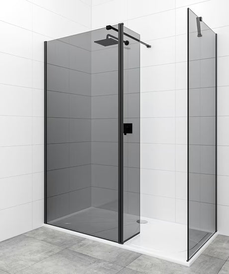 Černá walk-in sprchová zástěna SAT Walk-in 110x90 cm s neprůhledným sklem s kouřovým efektem