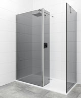 Walk-in sprchová zástěna SAT Walk-in 110x90 cm v lesklém chromu s neprůhledným sklem s kouřovým efektem.