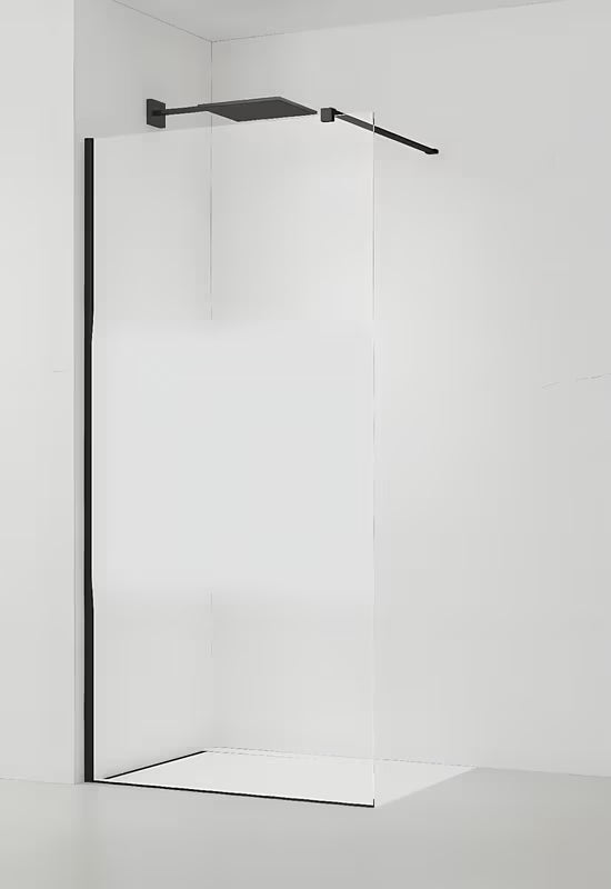 Černá walk-in sprchová zástěna SAT Walk-in 110 cm s čirým sklem a intimním pásem