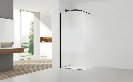 Černá walk-in sprchová zástěna SAT Walk-in 110 cm s čirým sklem a intimním pásem