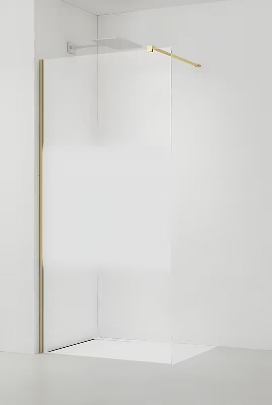SAT Walk-in sprchová zástěna Walk-In 110 cm z čirého skla s intimním pásem a zlatým broušeným profilem.
