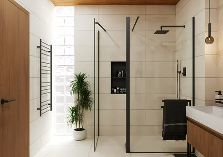 Sprchová zástěna Walk-in SAT 120x90 cm s černými profily a čirým sklem bez dekoru