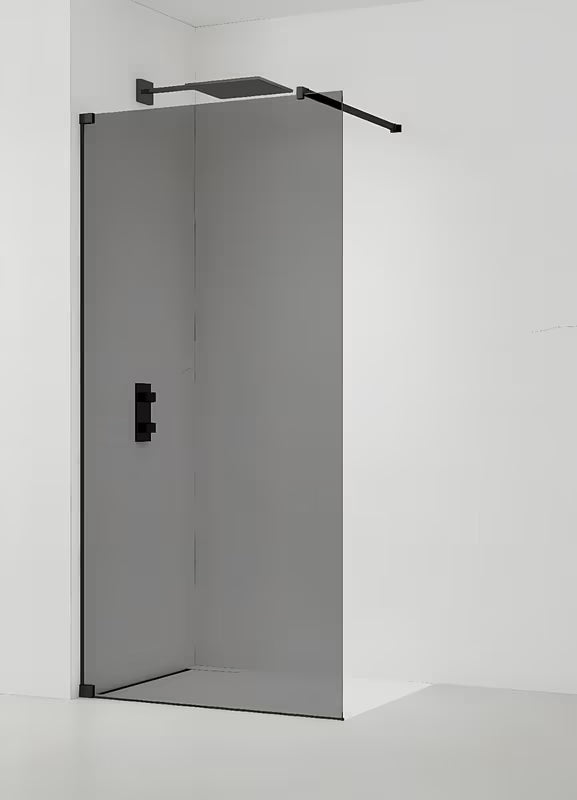 SAT Walk-in tuš stena Walk-In 120 cm v črni izvedbi z neprosojnim dimljenim steklom.