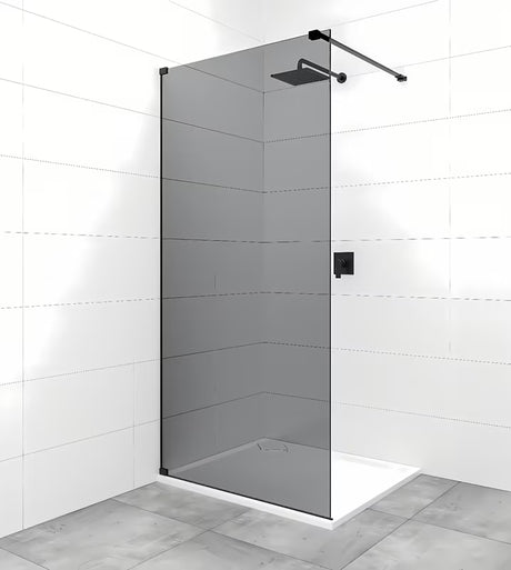 SAT Walk-in sprchová zástěna Walk-In 120 cm v černém provedení s neprůhledným kouřovým sklem.