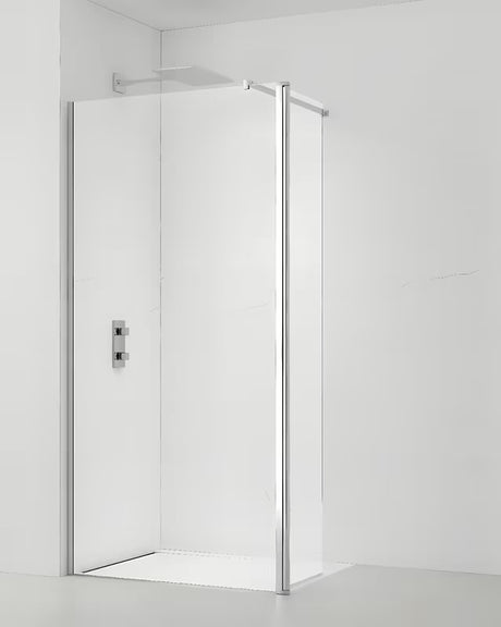 Walk-in sprchová zástěna SAT Walk-in 120 cm z čirého skla s profily v lesklém chromu.