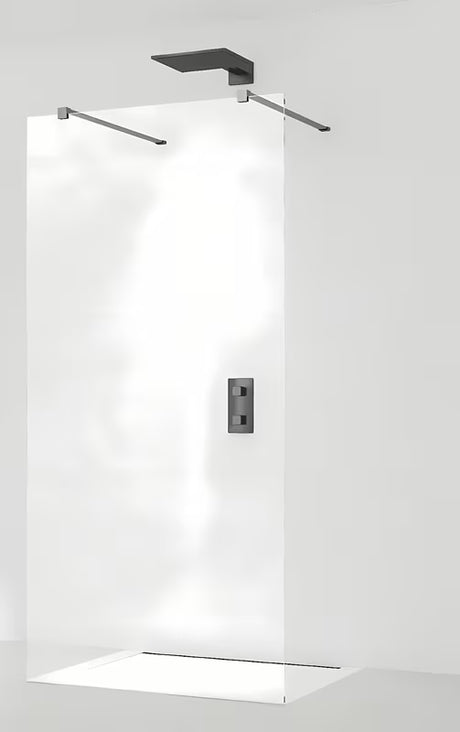 SAT Walk-in sprchová zástěna Walk-In 120 cm v černém provedení s čirým sklem a bezrámovým designem.