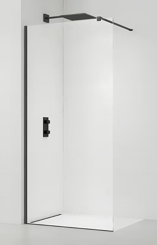 Walk-in sprchová zástěna SAT Walk-in 130 cm s čirým sklem a profily v černém provedení