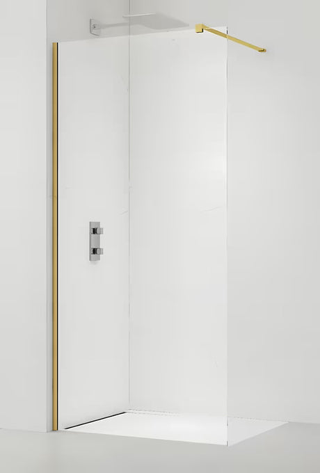 Walk-in sprchová zástěna SAT Walk-in 130 cm s čirým sklem a zlatým lesklým profilem