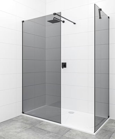 Černá walk-in sprchová zástěna 140x90 cm s neprůhledným sklem v kouřovém dekoru