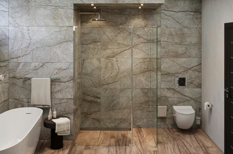 Walk-in sprchová zástěna SAT Walk-in 140x90 cm s čirým sklem a profilem v lesklém chromu.