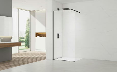 Černá walk-in sprchová zástěna SAT Walk-in 140 cm z čirého bezpečnostního skla s úpravou EasyClean