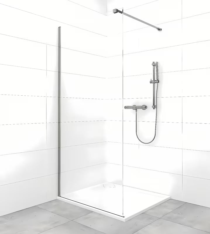 Walk-in ścianka prysznicowa SAT Walk-in 140 cm z przezroczystym szkłem bezpiecznym i w wykonaniu bezramowym.